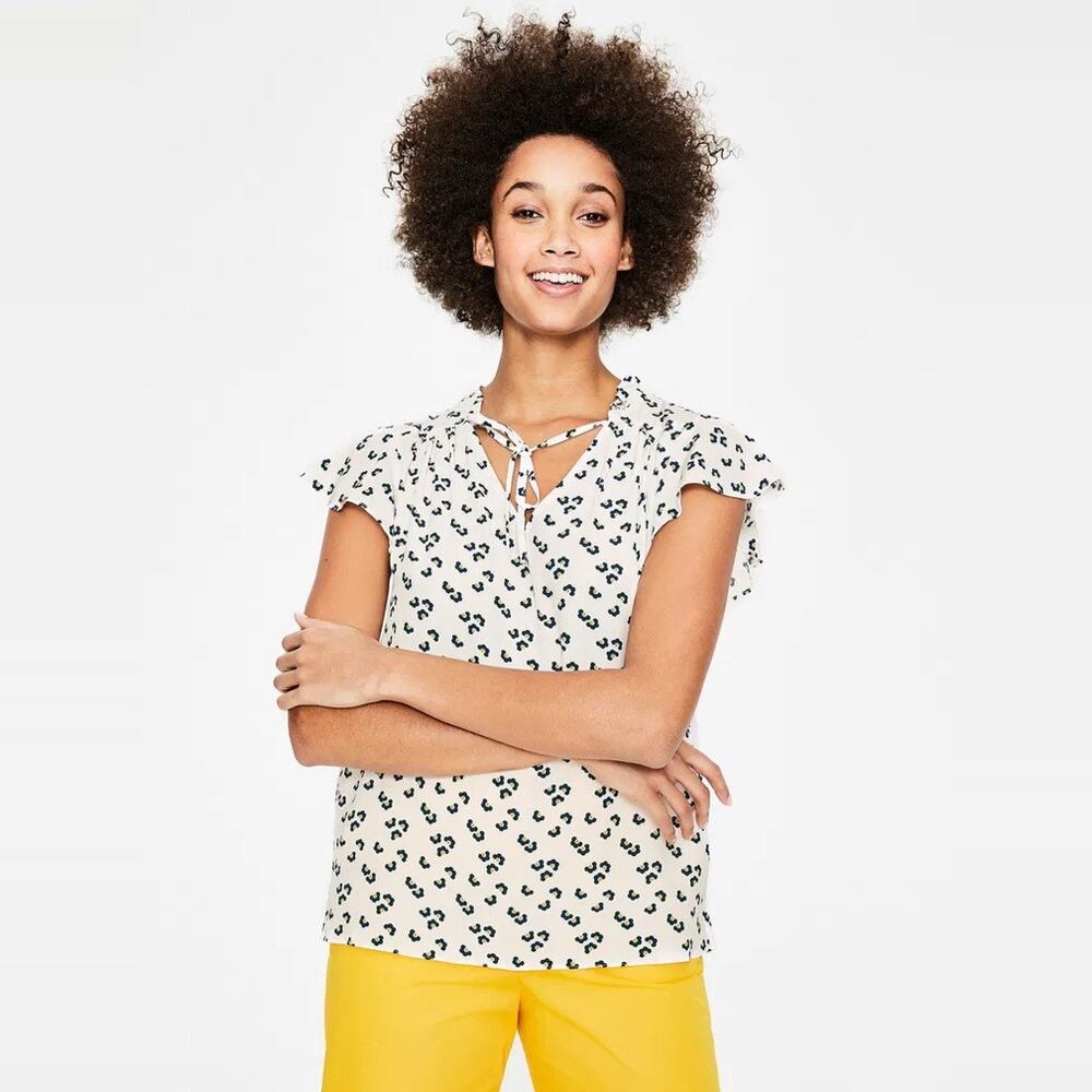 Boden Angelica Top Womens sz UK 10 US 6 Ruffle Tie Neck Blouse